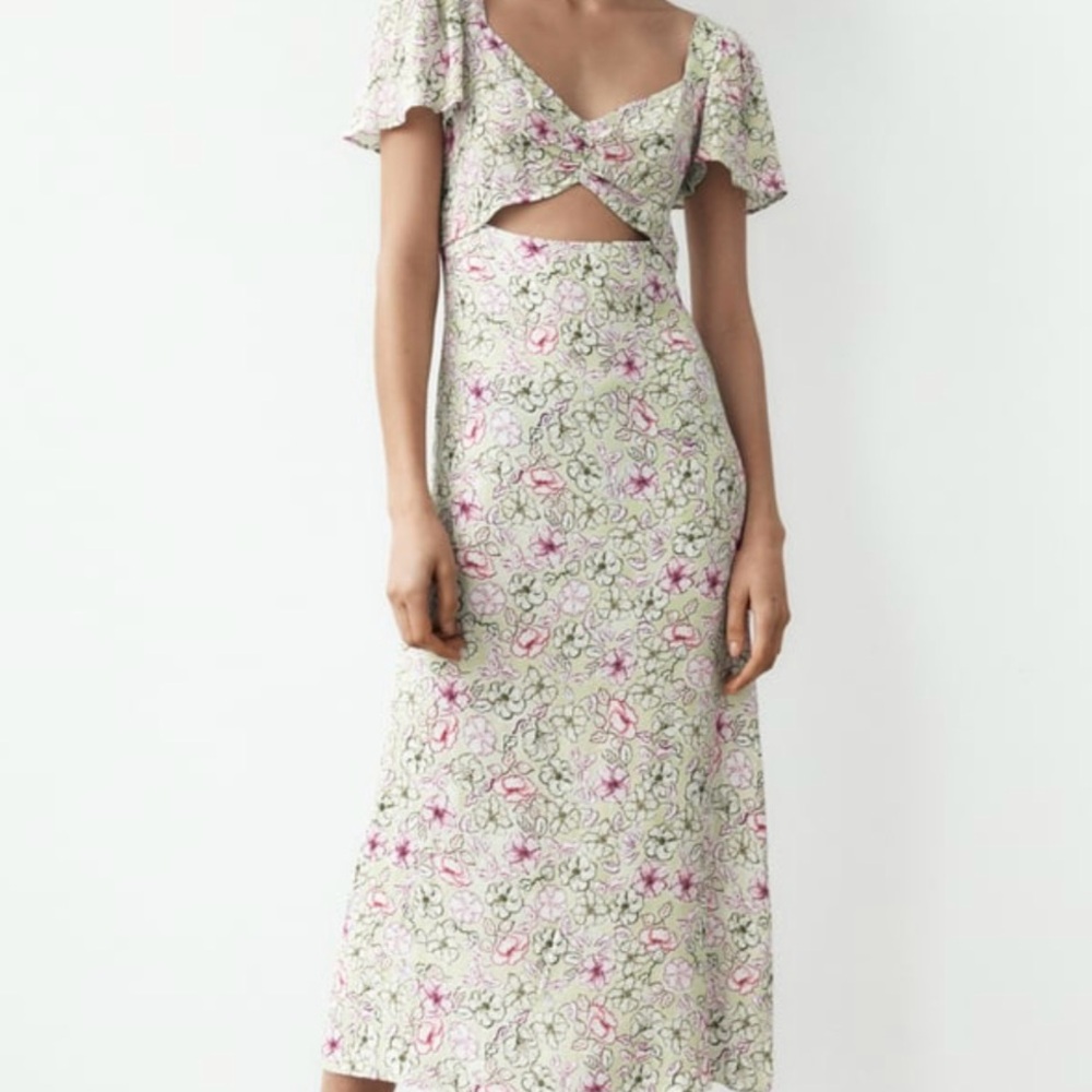 Zara Floral Midi Cut Out Dress